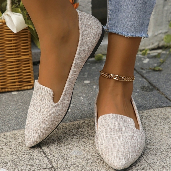 Women's Pointed Toe Flat Shoes, Spring/Summer/Autumn, Fashionable Light Pink Fab - Picture 4 of 5